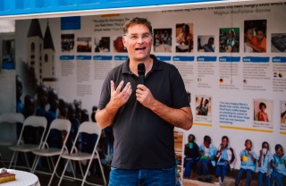 Magnus MacFarlane-Barrow, founder of Mary's Meals speaking at the Medjugorje Pilgrimage.