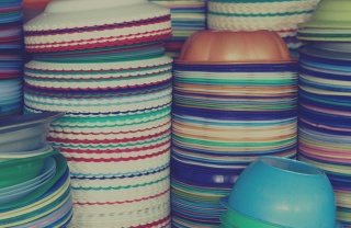 Plates stacked ready for serving time