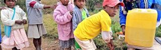 Children in Madagascar washing their hands. 