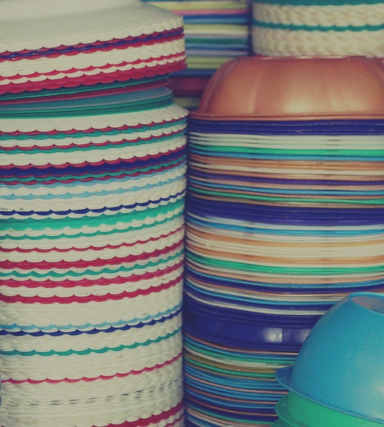 Plates stacked ready for serving time