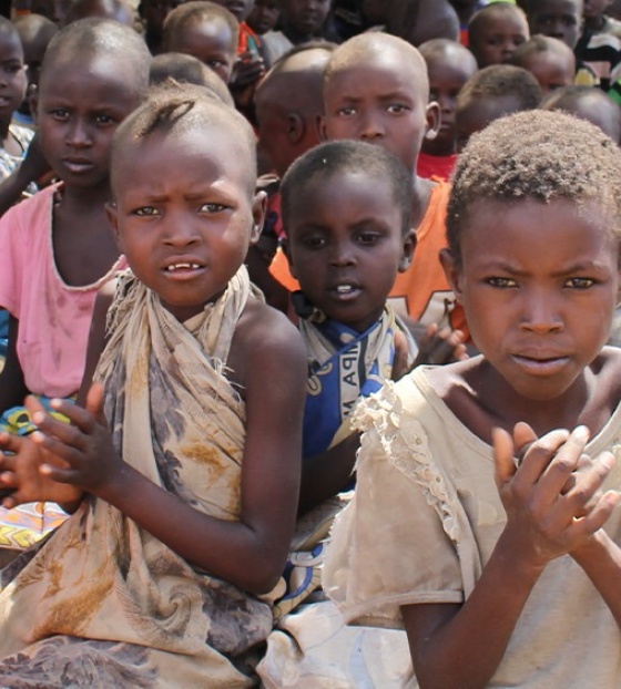 Children being fed at a school in Turkana, Kenya