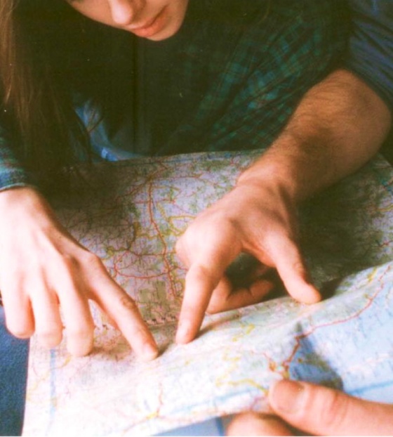 A route is plotted on a map.