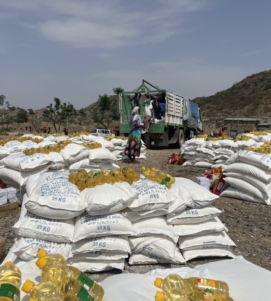 food aid being delivered via truck