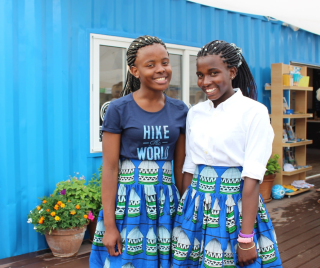 Joyce and Vanessa outside the Mary's Meals Medjugorje information centre.