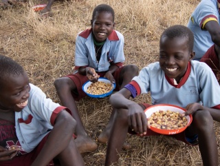 Children in Turkana delighted with their school meal of maize and beans